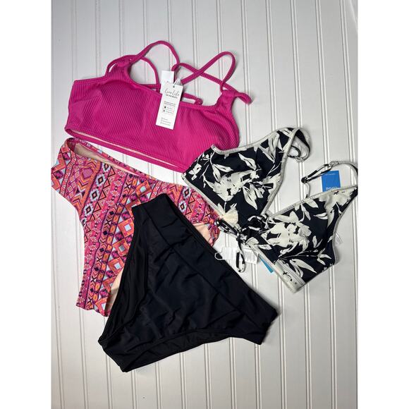NWT Cupshe Two Piece Bikini Swimsuit Pink Triangle & Bralette Cheeky BUNDLE Sz M - Picture 1 of 6